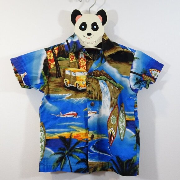 Aloha Moi Other - Aloha Moi HAWAIIAN Baby Blue Short Sleeve Shirt Size 1 Vintage Surfing Plane Car